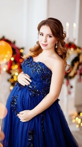Синее пышное платье на беременных № 48